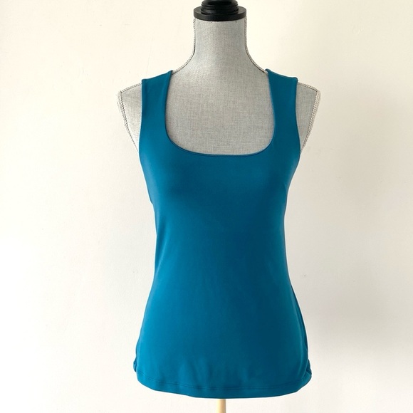 Prana Teal Cut Out Backless Tank Top Sz M Yoga Soft Comfortable Stretch - Picture 2 of 10